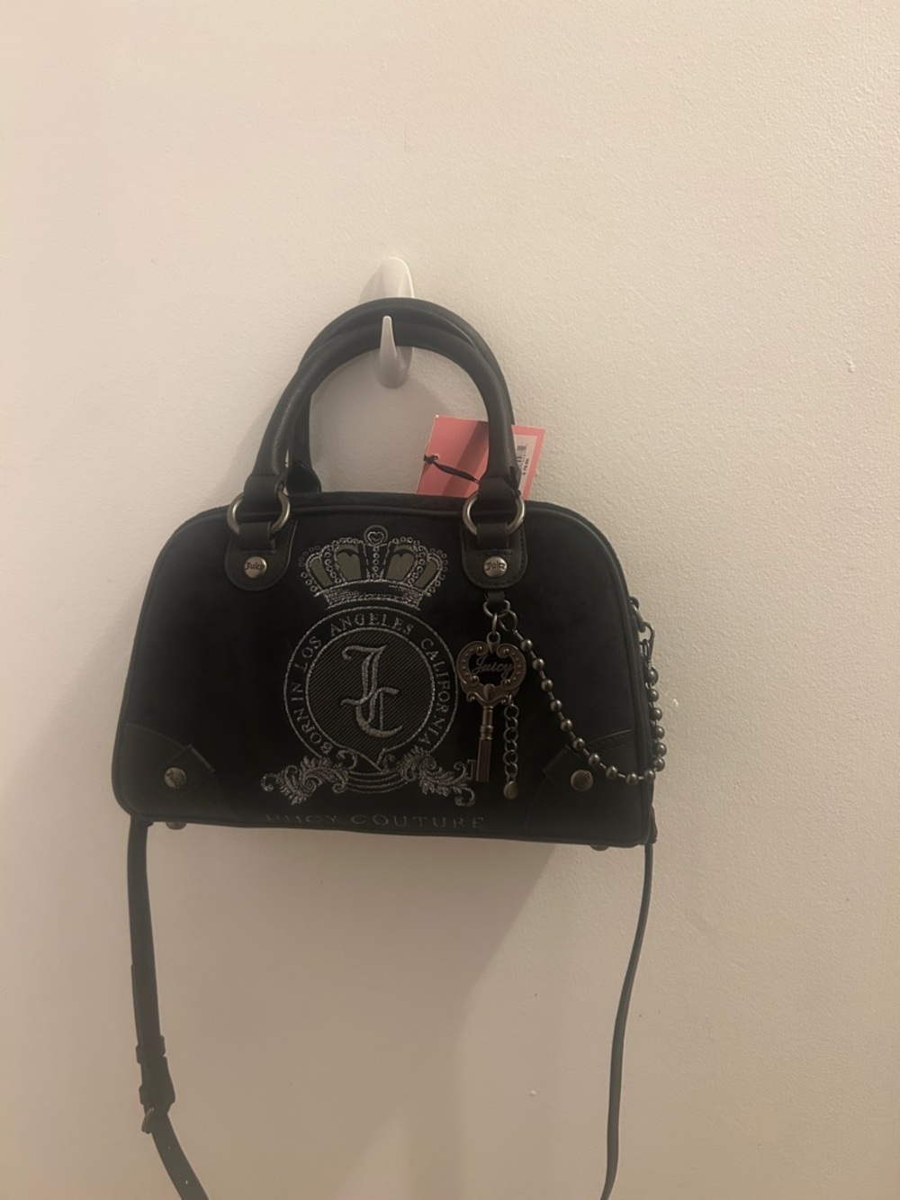 Juicy Couture Black Embroidered Crest Satchel with Charm